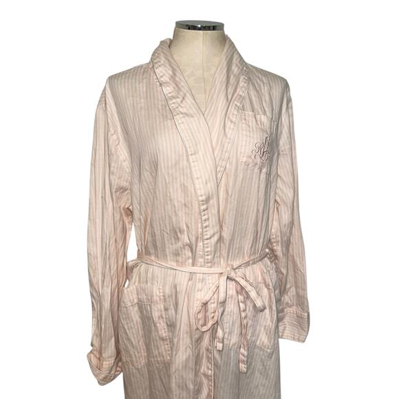 Lauren Ralph Lauren Women's Cotton Striped Robe in Pastel Peach/White Size XL - Picture 2 of 8